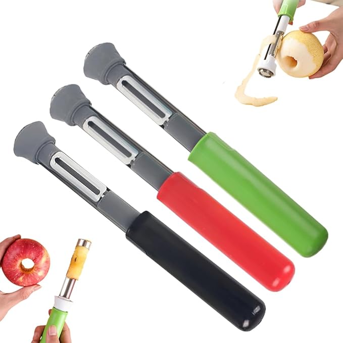 2-in-1 Corer Remover,Red Bell Pepper Seed Corer Apple Corer and Peeler,Fruit Core Extractor Tool,Stainless Steel Corer Tool for Vegetables Fruit Corer Kitchen Gadget (1, Grey Set)