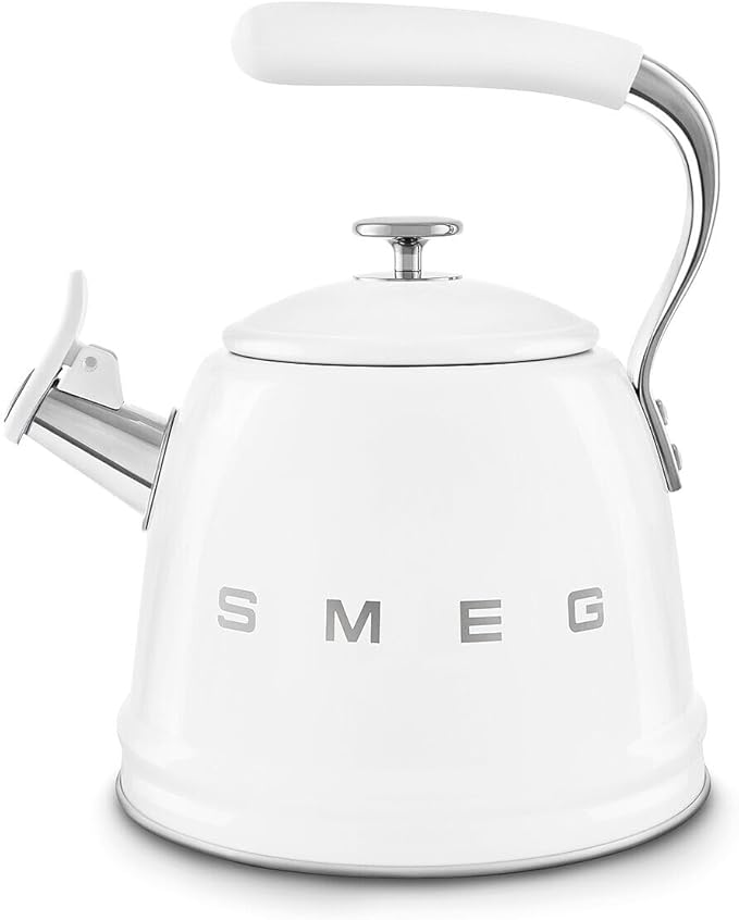 Smeg WKF01WH Whistling Kettle for Hobs, Stainless Steel, 2.3 liters, White