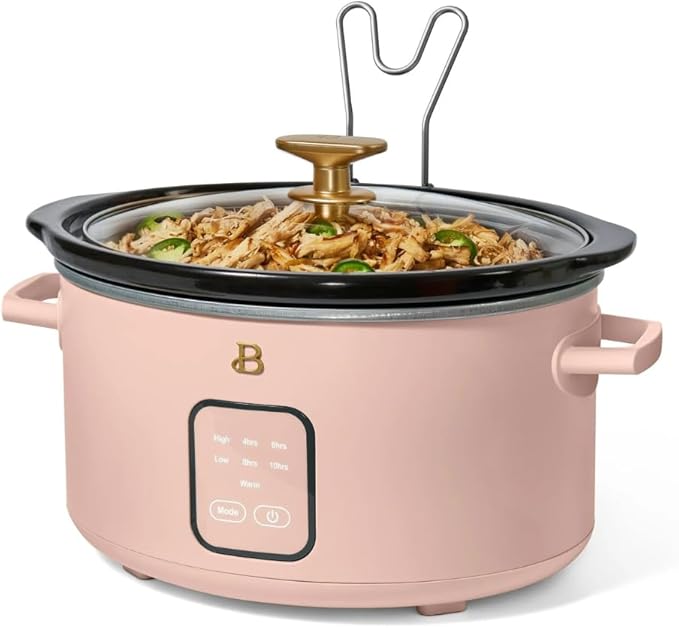 Beautiful 4-Quart Slow Cooker with Touch-Activated Display, Programmable Digital Controls, Removable Non-Stick Pot, Keep Warm Function, by Drew Barrymore (Rose)