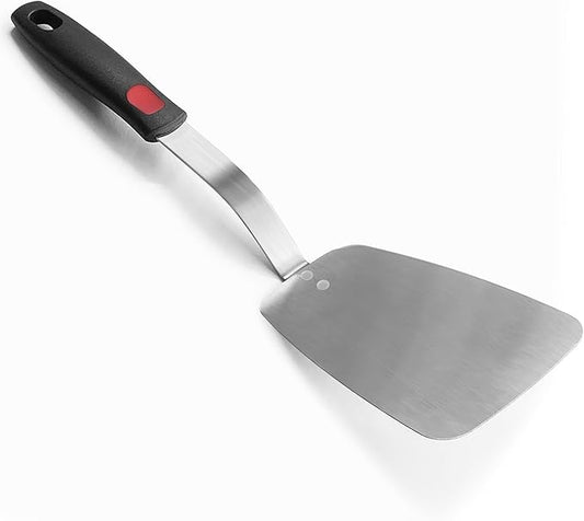Stainless Steel Flexible Spatula Solid Turner, XiaoZu Thin Metal Spatula for Cast Iron Skillet, Thin Blade and Heat Resistant Silicone Handle, Great for Egg, Cookie, Meat, Crep, Large