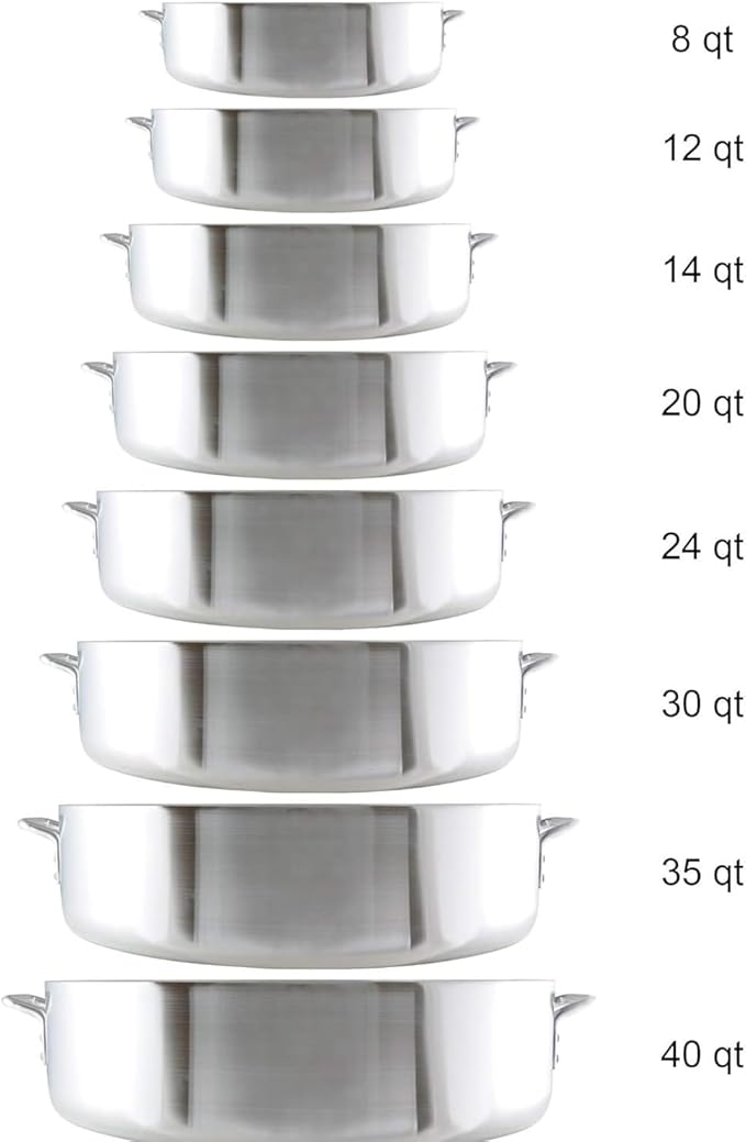 TrueCraftware- 35 qt. Aluminum Brazier Pot with Cover 6mm Thickness- Heavy Weight Cookware Braiser Pan Braising Pan Perfect Roasting Baking Sauteing Searing and Pan Frying Mirror-Finished