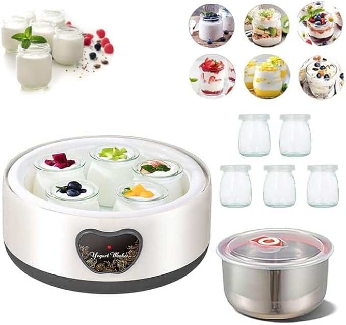 Yogurt Maker, Automatic Digital Yoghurt Maker Machine with 5 Glass Jars 42 Ozs, with Constant Temperature Control for Home Organic Yogurt, Cheese, Fruit Wine (with 5 Cups)