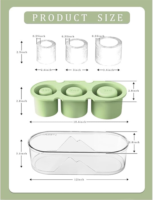 2PC Ice Mold for Stanley Cup 30/40 Oz - Easy Fill and Release Without Touching Ice, Silicone Ice Cube Tray with Clear Lid and Bin for Freezer, Whiskey, Cocktail (Green+Green)
