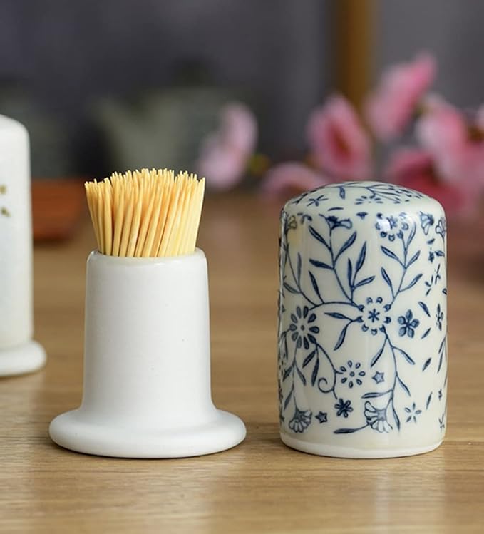 123Arts Ceramic Toothpick Holder Retro Hand Painted Flower Toothpick Box,Table Decoration