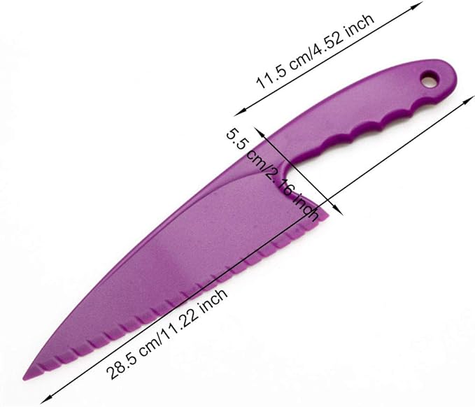 EORTA 4 Pieces Plastic Cake Knives with Serrated Edges Lettuce Knife Salad Vegetable Fruit Cutter with Handle Kitchen Serving Tool for Cake, Bread, Random Color
