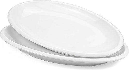Yesland 2 Pack 16" Porcelain Large Oval Serving Plates, White Oval Serving Platters Dishes for Serving Food, Appetizers, Dessert, Meat, Sushi, Fish, Party