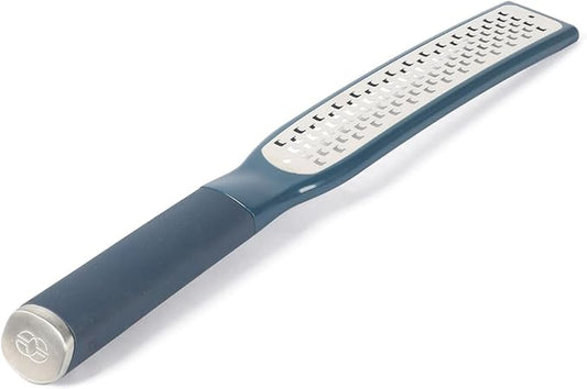 Calphalon Edge Stainless Steel Handheld Grater Lemon Zester W/Cover & Rubber Handle - Navy Blue