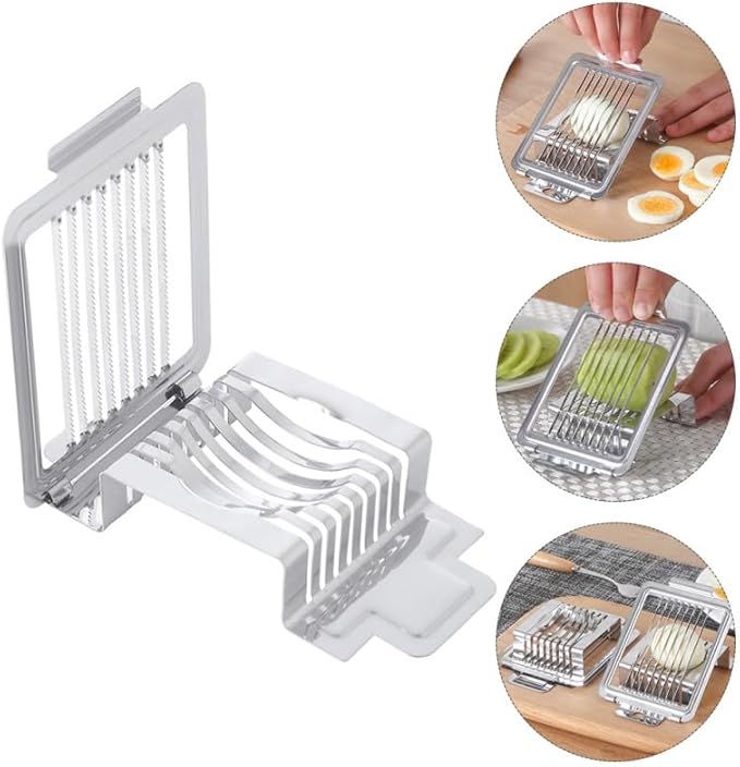 Hemoton Stainless Steel Egg Slicer 5.7 Inch Multifunctional Kitchen Cutter for Boiled Eggs Strawberries Mushrooms and More with Cutting Wires