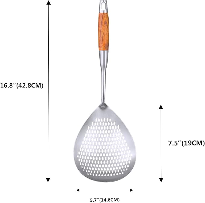 KAYCROWN Skimmer Slotted Spoon, 16.8 Inch 304 Stainless Steel Skimmer Ladle Spoon Spider Strainer for Cooking and Frying, Pasta Strainer Frying Spoon for Kitchen