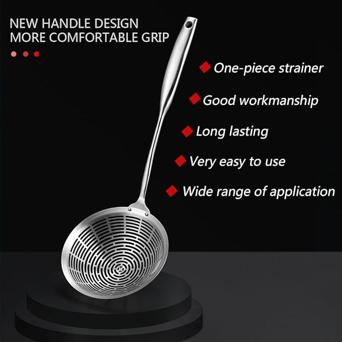 Cooking Skimmer 304 Stainless Steel Spider Strainer Handheld Metal Slotted Spoon With Holes Mesh Ladle For Spaghetti Pasta;Poached Egg;Noodle;Vegetables;Kitchen Frying And Cooking Tools