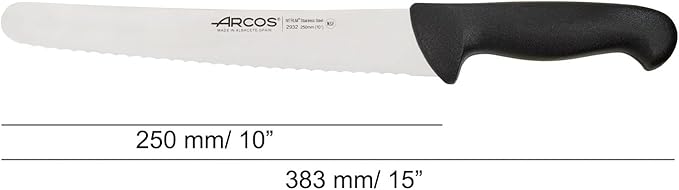 Arcos Pastry Knife/Cake Knife 10 Inches Nitrum Stainless Steel and 250 mm blade. Cut, section, and slice bases for cakes Ergonomic Polypropylene Handle. Series 2900. Color Black
