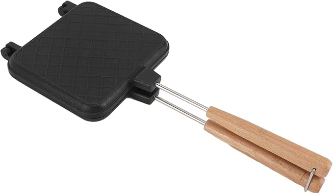 Double Sided Frying Pan,Stovetop Sandwich Maker Aluminum Solid Wood Anti Stick Sandwich Flip Pan Multifunctional Stovetop Sandwich Maker for Gas Stove Induction