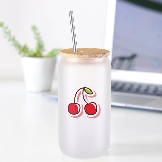 Sublimation Glass Blanks with Bamboo Lid 4pc Set, 16oz Frosted Glass Cups with Lids and Straws, Beer Can Glass Tumblers, Iced Coffee Soda Drinks Beer Cups