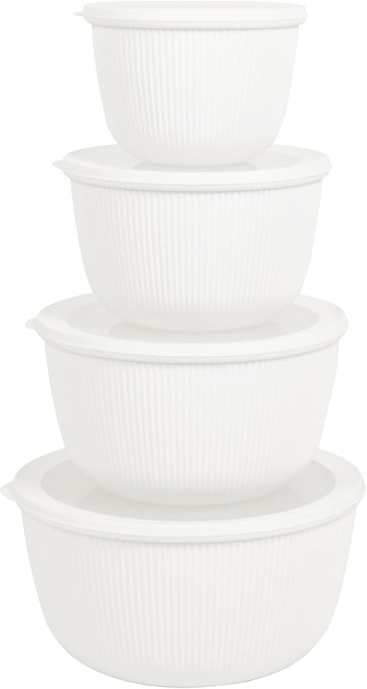 BoxedHome Mixing Bowls with Lids Set, 4 Packs BPA-Free Plastic Prep Bowls for Kitchen, Dishwasher & Microwave Safe, Large Capacity, Beige