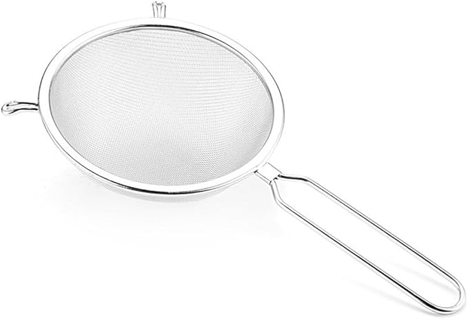 Luxshiny Stainless Steel Mesh Strainer Scoop with Long Handle 14.6 Inch Single Layer Colander Spoon for Oil Separation Food Serving and Hot Liquid Draining in Kitchen Restaurant Bar