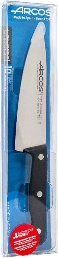 Arcos Chef Knife 6 Inch Stainless Steel. Cooking Knife to Cut and Peel Small Food. Ergonomic Polyoxymethylene Handle and 155mm Blade. Series Universal. Color Black