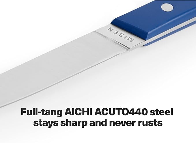 Misen ACUTO Straight-Edge 4-Piece Steak Knife Set - Precision Forged Full Tang Blades, Ergonomic POM Handles, Long-Lasting Sharpness, Easy to Maintain - For Professionals and Home Cooks - Green