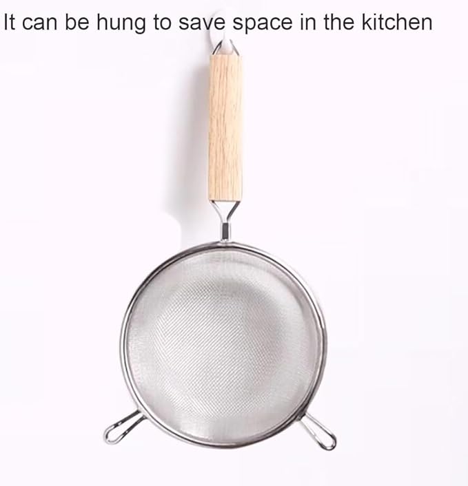 Strainer with Single Fine Mesh, 7-Inch Diameter, Large, Stainless Steel, Tan,Silver