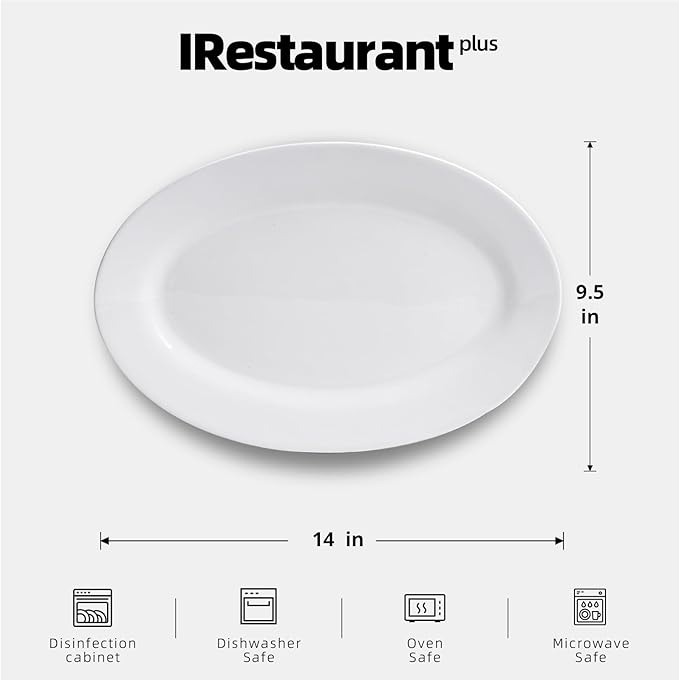 Wide Rim Bone China Commercial Grade Restaurant Plate, Elegance White Oval Platter 14" x 9.5", Case of 6