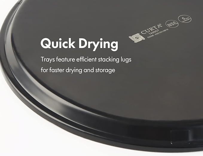 CURTA 2-Pack Restaurant Grade Non-Slip Tray, NSF, 14 Inch, Plastic Rubber Lined Round Serving Tray, Black