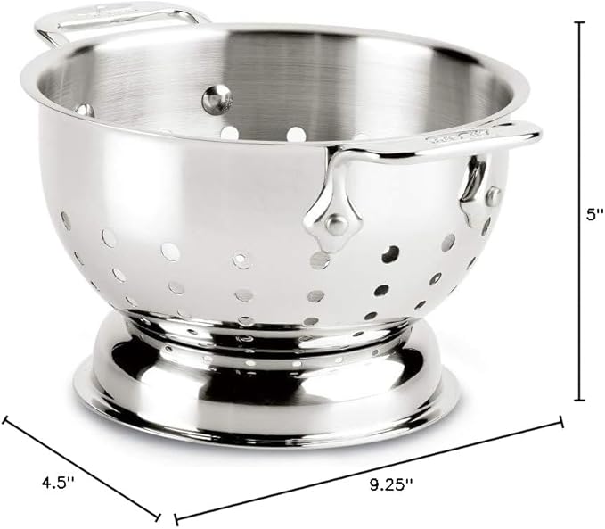 All-Clad Tools and Accessories Stainless Steel Colander 1.5 Quart Strainer, Pasta Strainer with Handle, Pots and Pans Silver