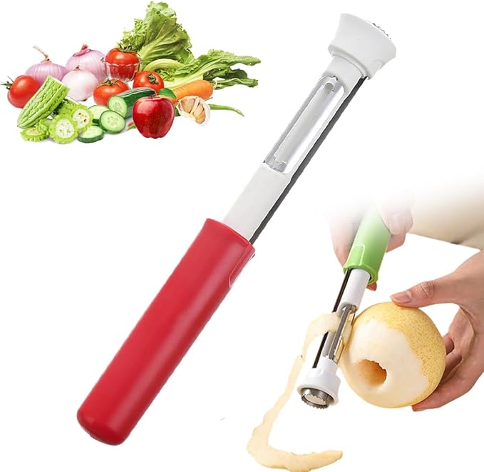 2-In-1 Corer Remover and Apple Peeler - 2024 New Stainless Steel Fruit Corer Tool for Bell Peppers, Apples, Pears (Red)