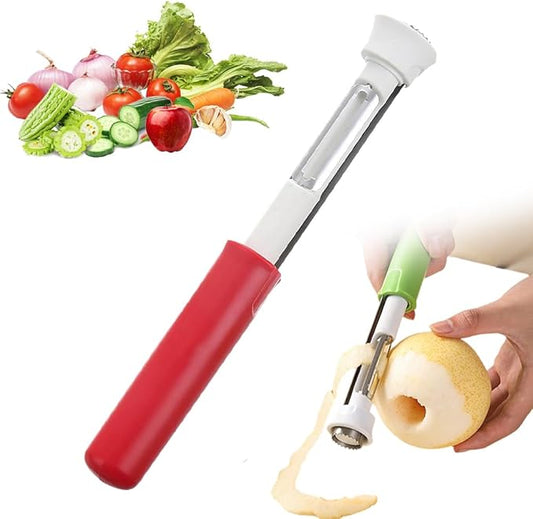 2-In-1 Corer Remover and Apple Peeler - 2024 New Stainless Steel Fruit Corer Tool for Bell Peppers, Apples, Pears (Red)