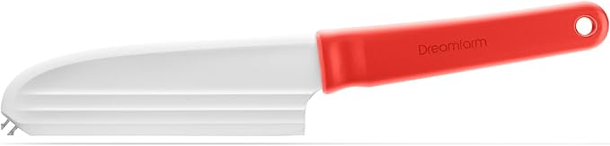 Dreamfarm Knibble Lite 3-In-1 Non-Stick Cheese Knife for Charcuterie, Slicing, Spreading, with Built-In Fork to Serve & Share Foods - 9" Red