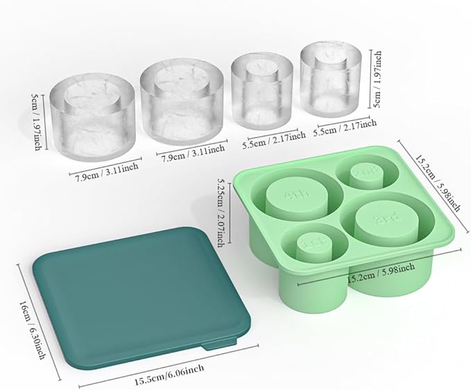 Ice Mold for Stanley 40 oz 30 oz 20 oz Tumbler Cup, 4-Tier Hollow Cylinder Ice Mold with Lid, Easy Release Ice Maker Compatible with Yeti, Owala, Hydro Flask & Insulated Cups(Green)