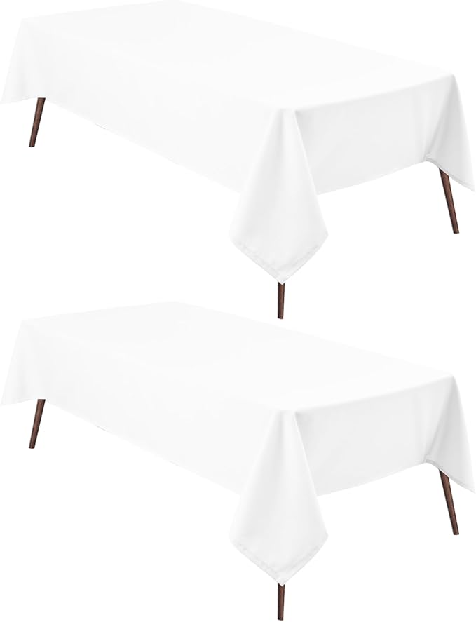 Hiasan 2 Pieces White Rectangle Tablecloth - Waterproof and Spillproof Restaurant Washable Polyester Table Cloth for Dining Room, 90 x 132 Inch