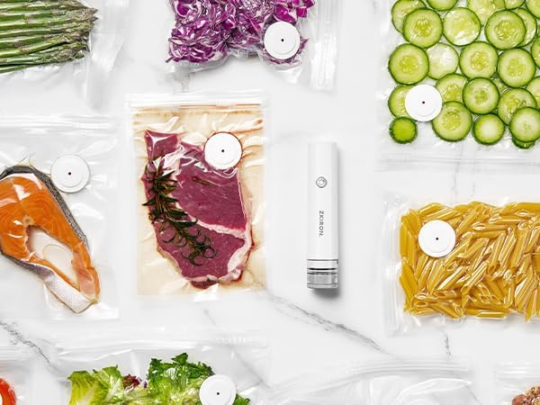 OneTouch Handheld Vacuum Sealer with 25 Reusable Vacuum Bags – Portable & Compact, Food Saver Vacuum Sealer with Detachable Transparent Suction for Meal Prep, Sous Vide, Travel & Kitchen