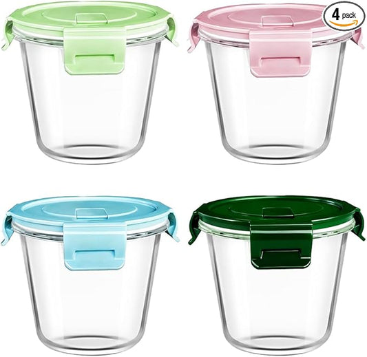 3 Cup Round Glass Food Containers With Airtight Lids, BPA-Free 23oz Round Glass Soup Storage Container Set,Food bowls for Leftover, Microwave, Dishwasher, Fridge and Freezer Safe