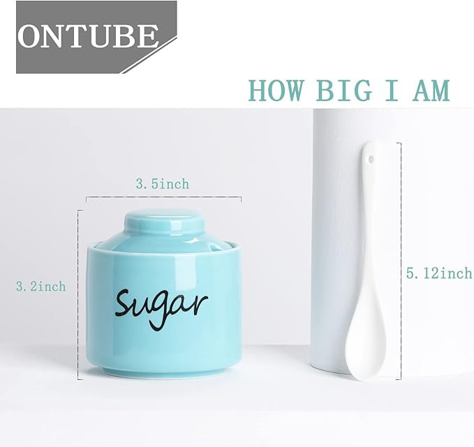 ONTUBE Ceramic Sugar Bowl with Lid and Spoon,Porcelain Sugar Pot,8oz (Turquoise)