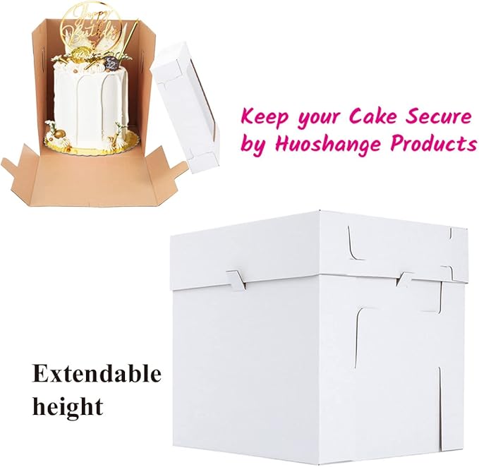 Huoshange Tall Cake Boxes for Tier Cakes,8X8X10 Inch [4Pack ] Thick Sturdy Cake Box with Window,White Cake Carrier, Disposable Cake Containers