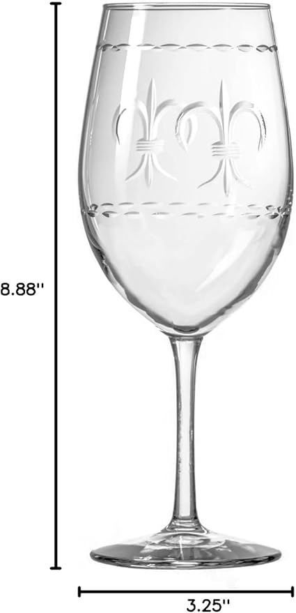 Rolf Glass Fleur De Lis All Purpose Wine Glass 18 Ounce | Set of 4 Large Wine Glasses | Lead-Free Crystal Glass | Engraved Large Wine Glasses | Made in the USA