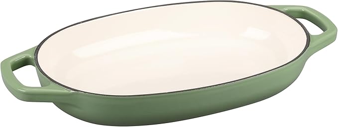 EDGING CASTING Enameled Cast Iron Oval Dutch Oven Pot with Lid, Dutch Oven for Sourdough Bread Baking, Oval Bread Pan, Bread Oven, Bread Dutch Oven, 5qt, Pistachio Green