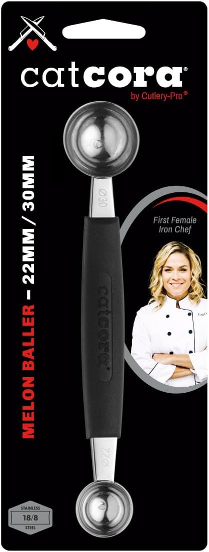 Cat Cora Melon Baller, Professional 18/8 Stainless Steel Dual Blades 22/30-MillimeterFor Melon Balls and Garnishes, Ergonomic Soft-Grip Handle