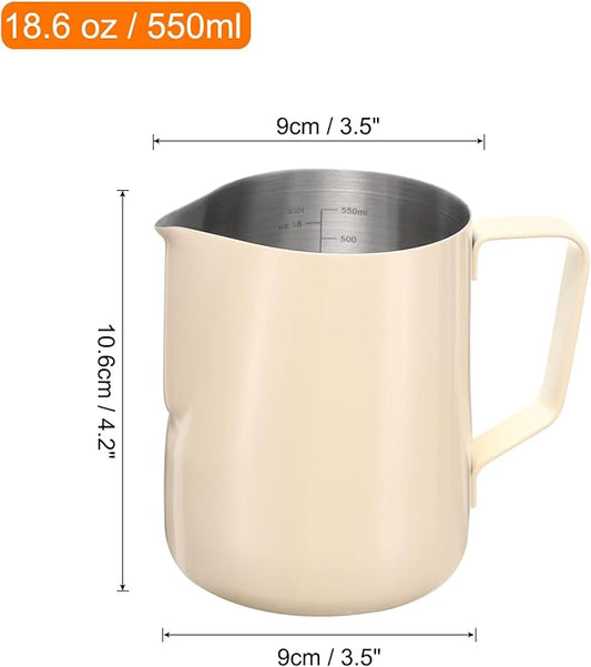 uxcell Milk Frothing Pitcher, 21oz / 600ml Stainless Steel Milk Frother Cup with Scale for Milk Steaming Pitcher Latte Art Cappuccino Coffee Espresso Accessories Tool, Beige