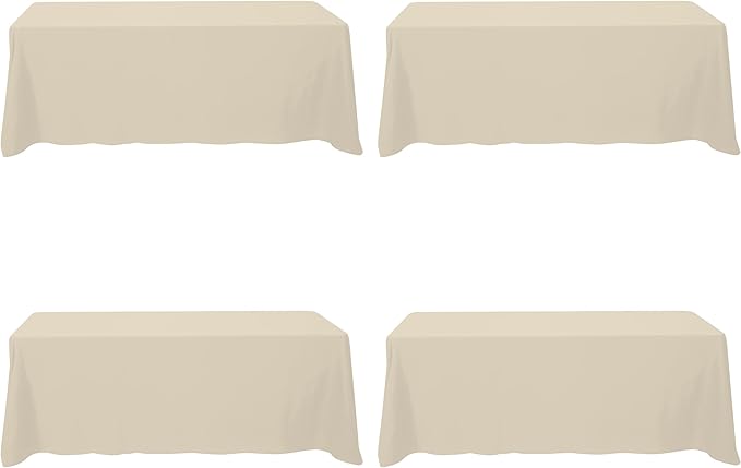 BRILLMAX 4 Pack Beige Tablecloths 90 x 156 Inch for 8ft Rectangle Tables - 150 GSM Polyester Fabric, Floor Length Drop, Water, Stain & Wrinkle Resistant Cloth Cover for Wedding Reception Banquet