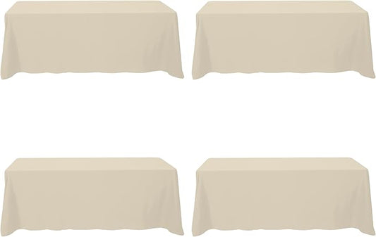 BRILLMAX 4 Pack Beige Tablecloths 90 x 156 Inch for 8ft Rectangle Tables - 150 GSM Polyester Fabric, Floor Length Drop, Water, Stain & Wrinkle Resistant Cloth Cover for Wedding Reception Banquet