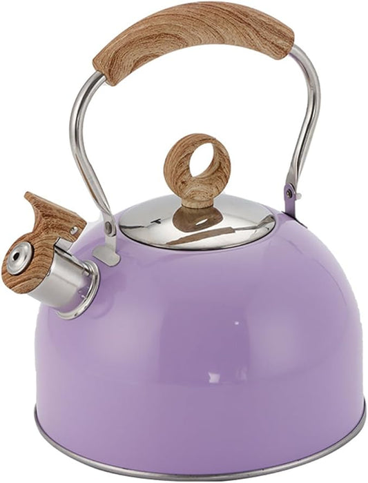 Stove Top Whistling Tea Kettle, 2.3 Quart Purple Stainless Steel Teapot for Boiling Water Coffee or Milk, Tea Pot with Ergonomic Handle Suitable for All Stovetops (Purple), 2.5L, VO-SH05