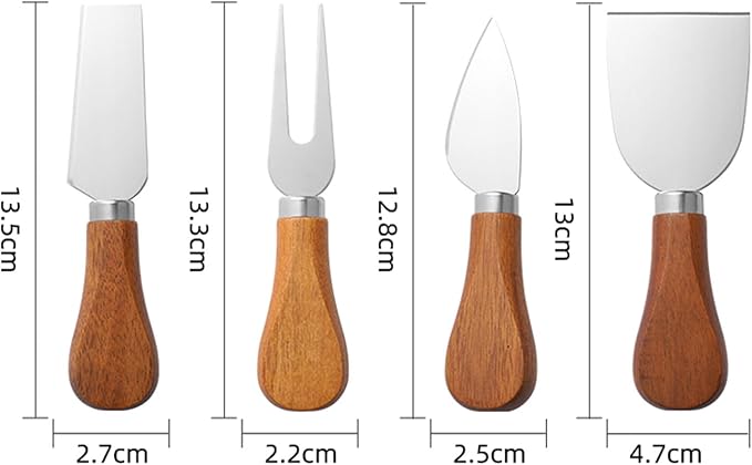 YUANQIAN Cheese Knife Set with Acacia Wood Handles - Cheese Knife, Spreader, Fork, Slicer - Mini Stainless Steel Cheese Tools for Charcuterie Boards (4Pcs/Set, S)