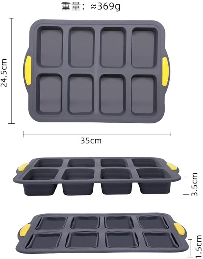 Stainless Steel Frame Silicone Loaf Pan with 8 Cavities, Non-Stick Baking Tray for Bread, Brownies, Muffins and Cheesecake