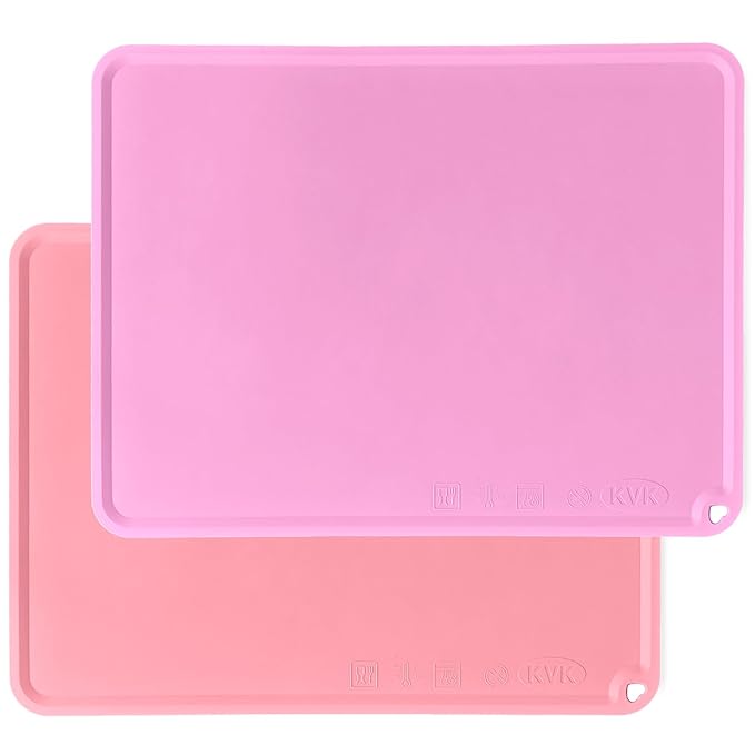 KVK Silicone Placemat for Toddles Kids Non-Slip Reusable Portable Baby Placemats for Restaurant Stain-Proof Children Food Mats Eating Table Mat 2 Pack (Mauve&Peach)
