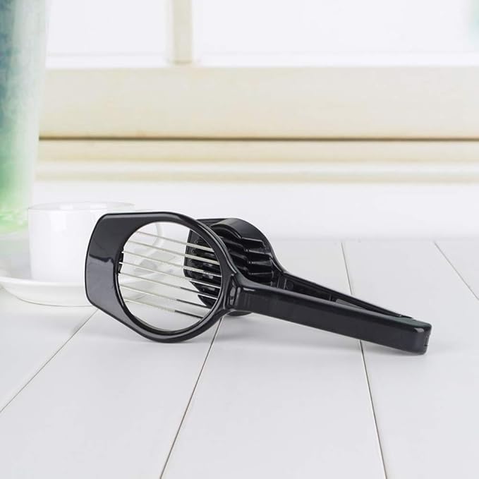 Egg Slicers Cutter, Stainless Steel Multifunction Slicing Mould, Handheld Mushroom Kiwi Divider Tomato Strawberry Cutter, 2.95 * 7.5inches (Black)