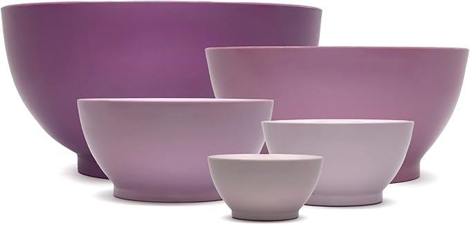5-Piece Non-Spill Plastic Mixing Bowl Set - Reusable Nesting Kitchen Bowls with Concave Inner Lip and Non-Slip Base - Ideal for Baking, Prepping, Cooking and Serving - Dusty Plum