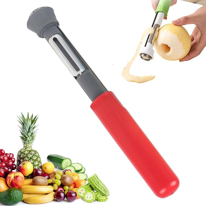 2-in-1 Corer Remover, Apple Corer and Peeler, Stainless Steel, Grey Red