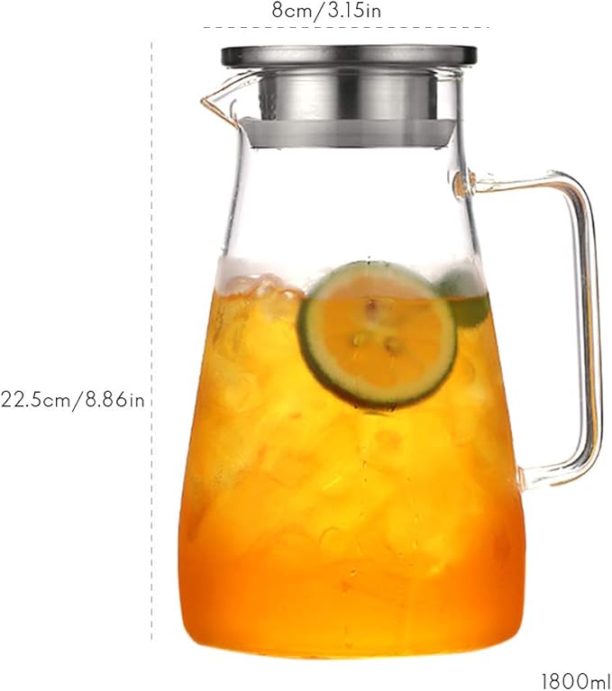 Large Capacity Teapot Glass Tea Maker Heat Bottles with Removable Stainless Steel Cover, Teapot for Loose Leaf and Blooming Tea and Fruit Tea (Pyramid 1800ml)