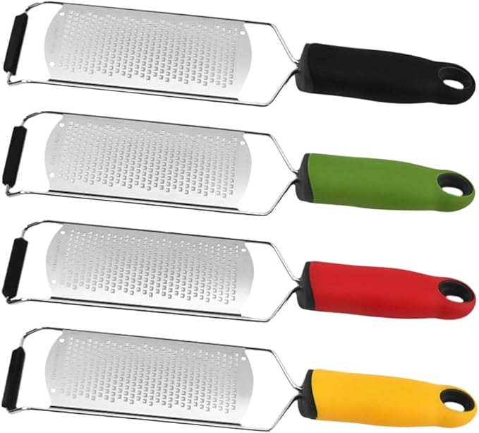 4pcs Cheese Graters for Kitchen Stainless Steel Handheld Lemon Zester Grater Slicer with Handle for Cheese Ginger Garlic Chocolate Vegetables Fruits