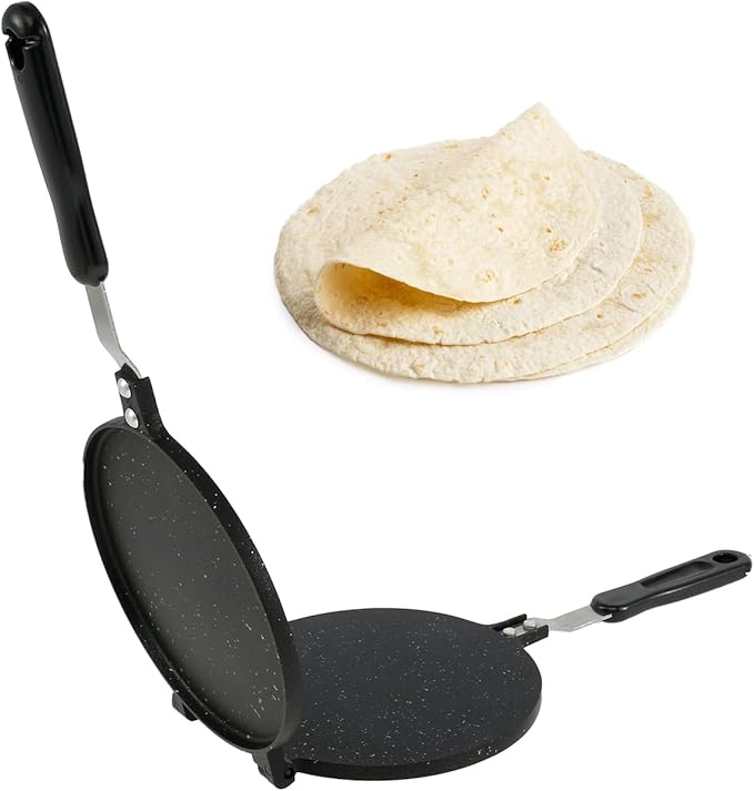 Tortilla Press Tortilla Press Maker Pan Non-Stick Flour Tortilla Press with Bakelite Handle Heavy-Duty Aluminum Tortilla Dough Press Pan Multipurpose Tortilla Press Stove Top Pan for Kitchen 6.5inch